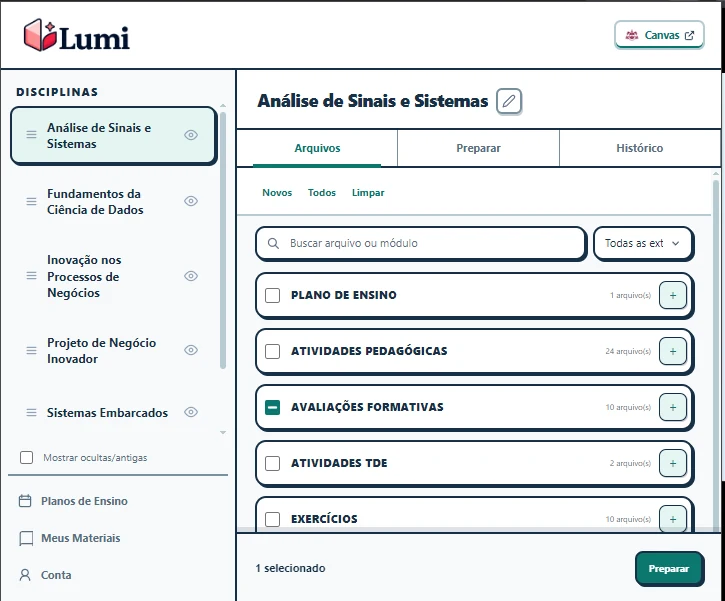 LUMI — visão da aba Arquivos
